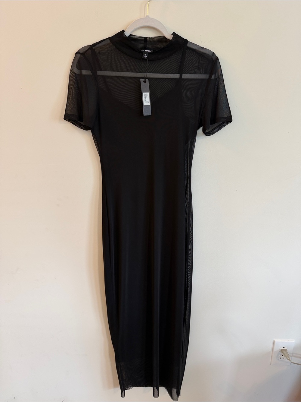 STEVE MADDEN NWT Black Mesh Short-Sleeve Midi Dress